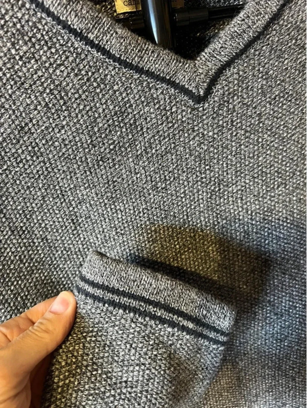 Carbon2Cobalt Men’s XL 100% Cotton Textured Knit V-Neck Sweater – Gray
